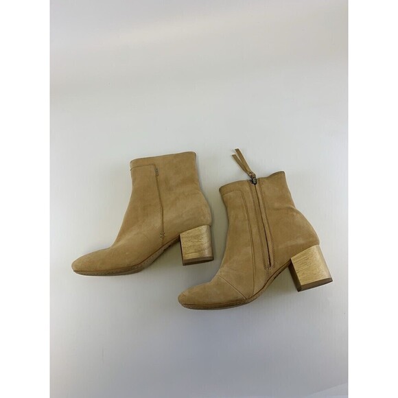 BOGO Toms Evie Honey Tan Nubuck Stack Heel Ankle Boot Side Zip 10012284 Women 7 - Picture 8 of 15